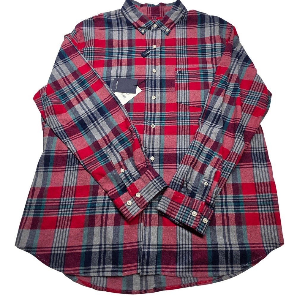Crown‎ & Ivy Mens Motion Flex Plaid Button Down Shirt Red Flame L New